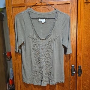 Size Small Meadow Rue Crocheted Soldid Green Tee